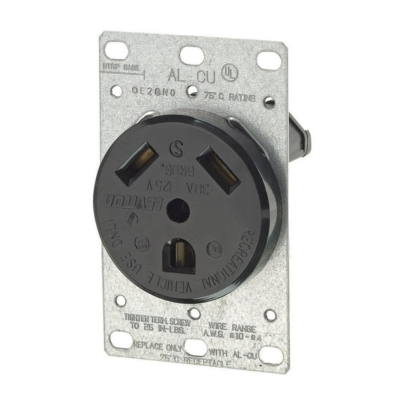 Leviton Flush Mounting Receptacle TT-30R, 30 Amp, 125V, Black - Industrial Grade - 10 Pack