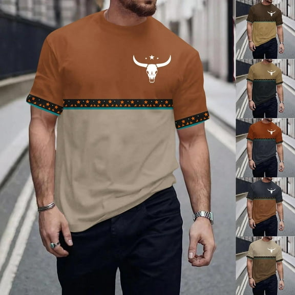Jinhomg Mens Casual Graphic T-Shirts Vintage Western Animal Print Tees Big and Tall Comfy Short Sleeve Crew Neck Tops 2025 Daily Wear Prime Big Deal Days Beige XL