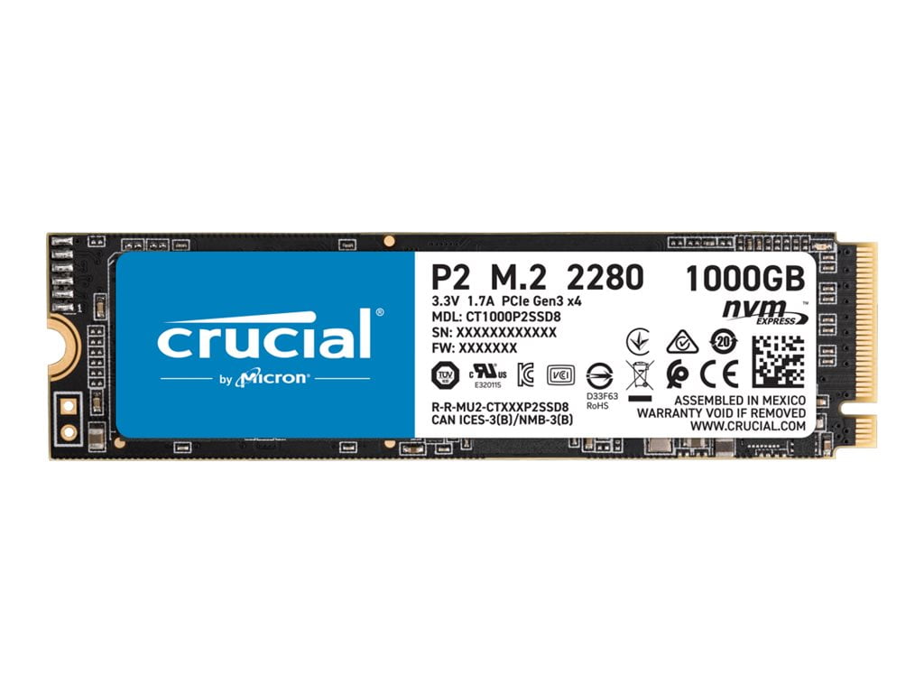 Crucial P2 SSD - 1 TB - internal - M.2 2280 - PCIe 3.0 x4 (NVMe) - Walmart.com