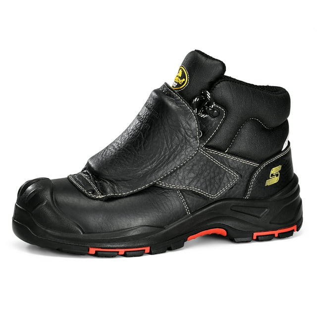 SAFETOE Bottes de Soudage pour Hommes, Bottes de Sécurité à Embout Composite avec Protection Métatarsienne, Bottes de Soudage Ignifugées, Bottes de Travail pour Soudeur Résistantes à la Chaleur jusqu'à 300 °C
