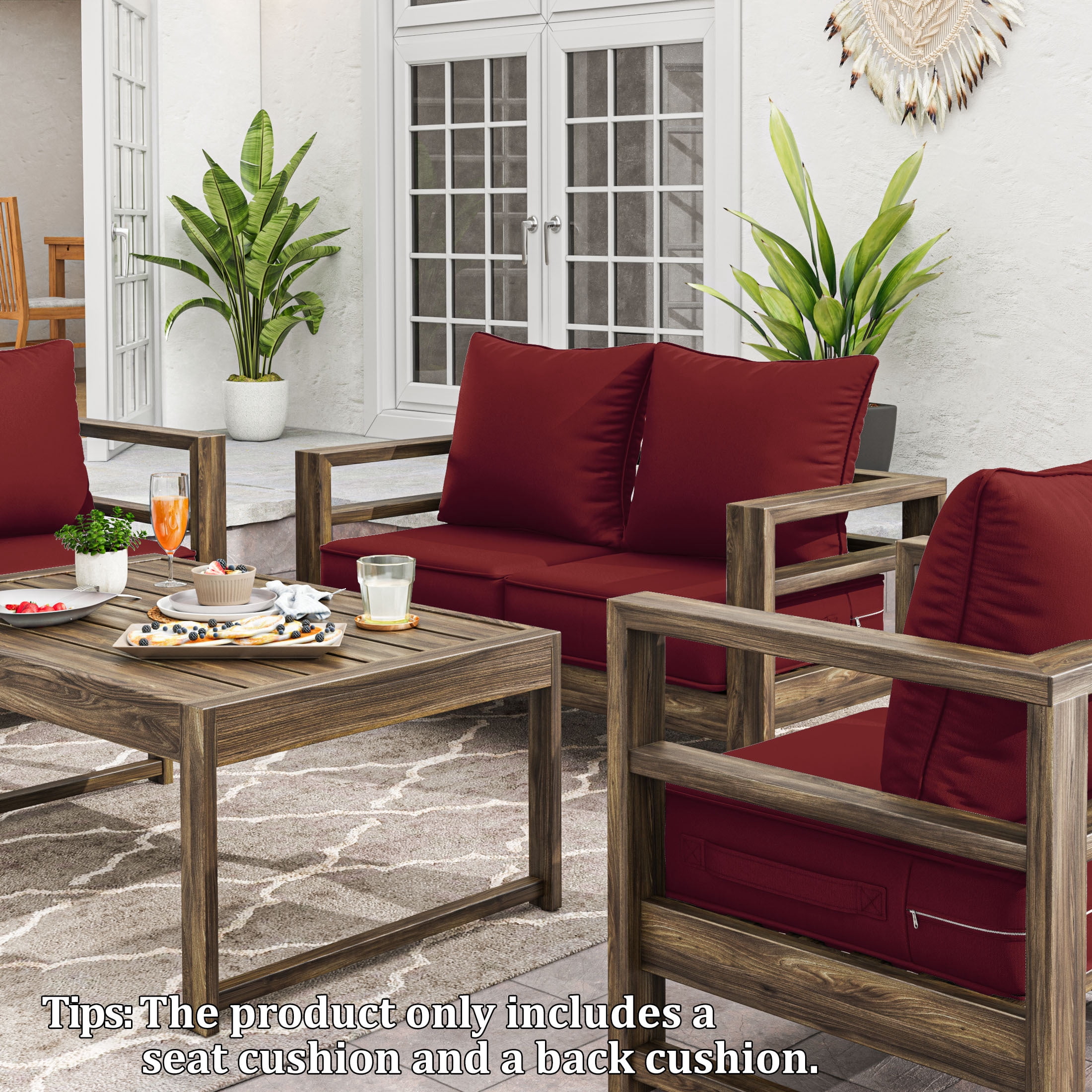Kimunuk Outdoor Deep Seat Cushion Set for Patio Furniture, Splash-Proof & Fade Resistant, 22" L X 24" W X 5" H,Burgundy