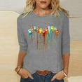 thumbnail image 1 of EQWLJWE Manches 3/4 pour Femmes Décontracté Chic Mode Féminine Manches Trois-Quarts Col Rond Rétro Imprimé Haut Ample Blouse Manches Trois-Quarts Vêtements d'Automne pour Femmes, 1 of 6
