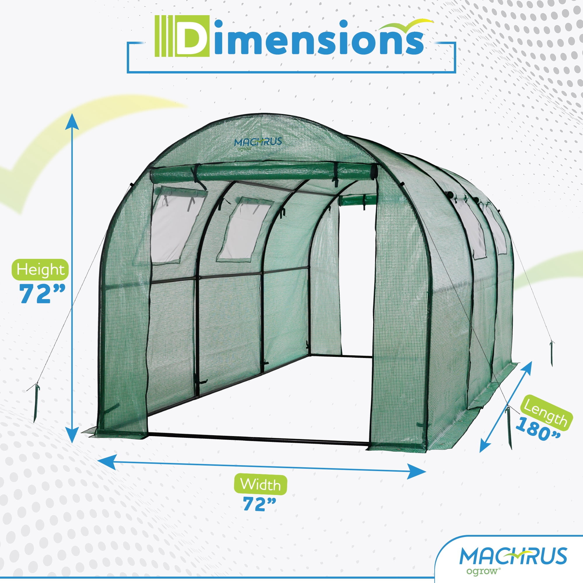 Two Door Walk-In Tunnel Greenhouse With Ventilation Windows And Steel Frame - 15' X 6' X 6'
