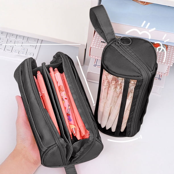 Estuche cilíndrico para bolígrafos, ideal para estudiantes. Estuche transparente de gran capacidad para guardar material escolar.