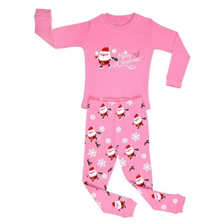 Monkey Pink Girls Pajamas - Elowel Big Girls Pink Santa Print Christmas Long Sleeve 2 Pc Pajama Set