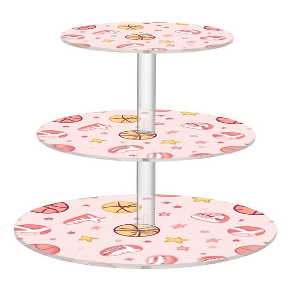 3-Tier Acrylic Cupcake Stand Sturdy Dessert Display Cupcake Tower Cupcake Holder for Party Wedding Outdoor Picnic Basketballs and Baseballs