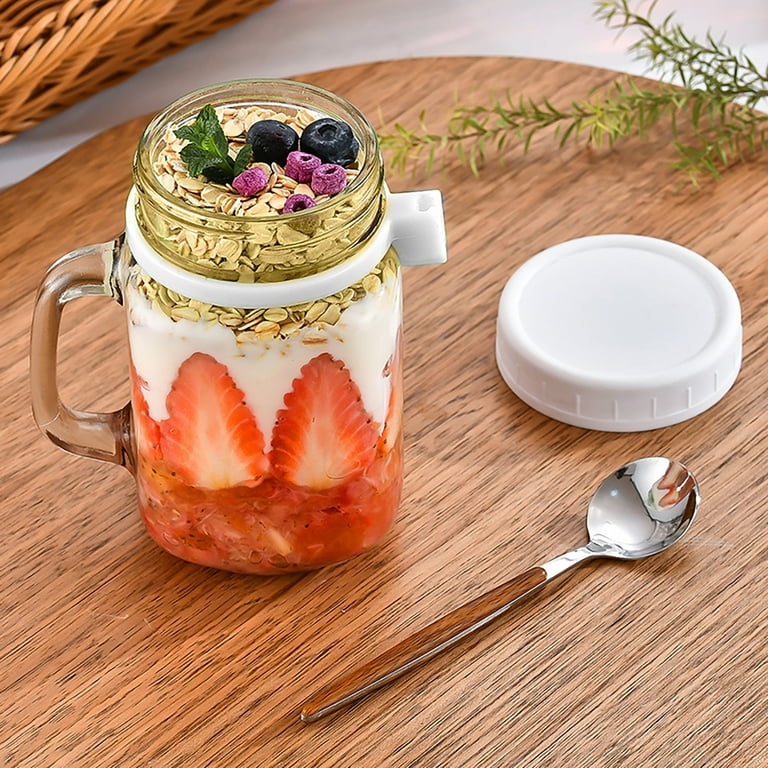 Jokapy 2 Pcs Overnight Oats Container Mason Jars Yogurt Cup with Lid, Spoon  and Handle, 16 oz 