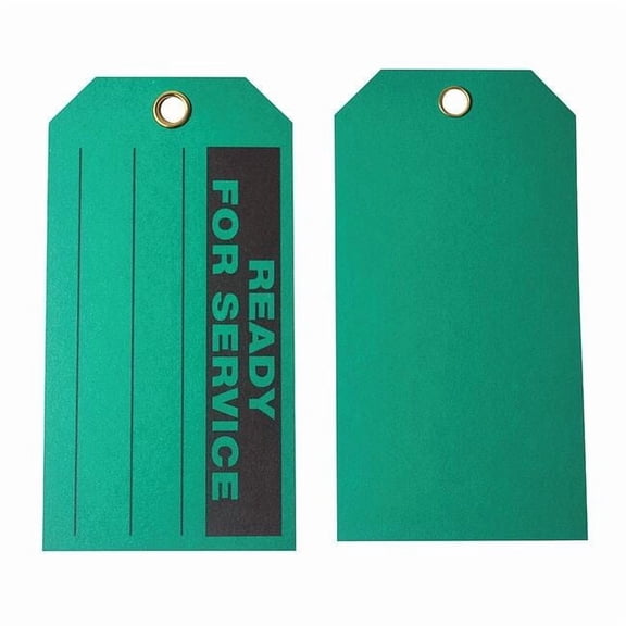 Tag, Ready For Service, Cardstock, 5 3/4 in H x 3 in W, Green, Rectangle, 100 PK