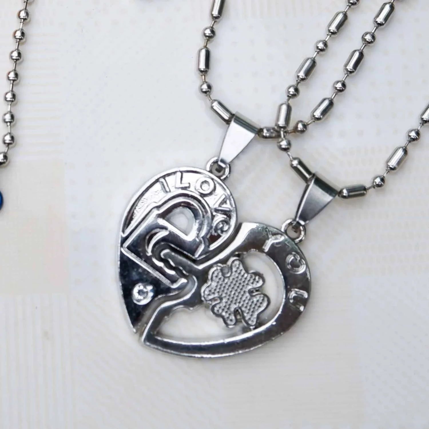 Maya's Grace Two Pieces Heart Couple Matching Necklaces - Silver Pair