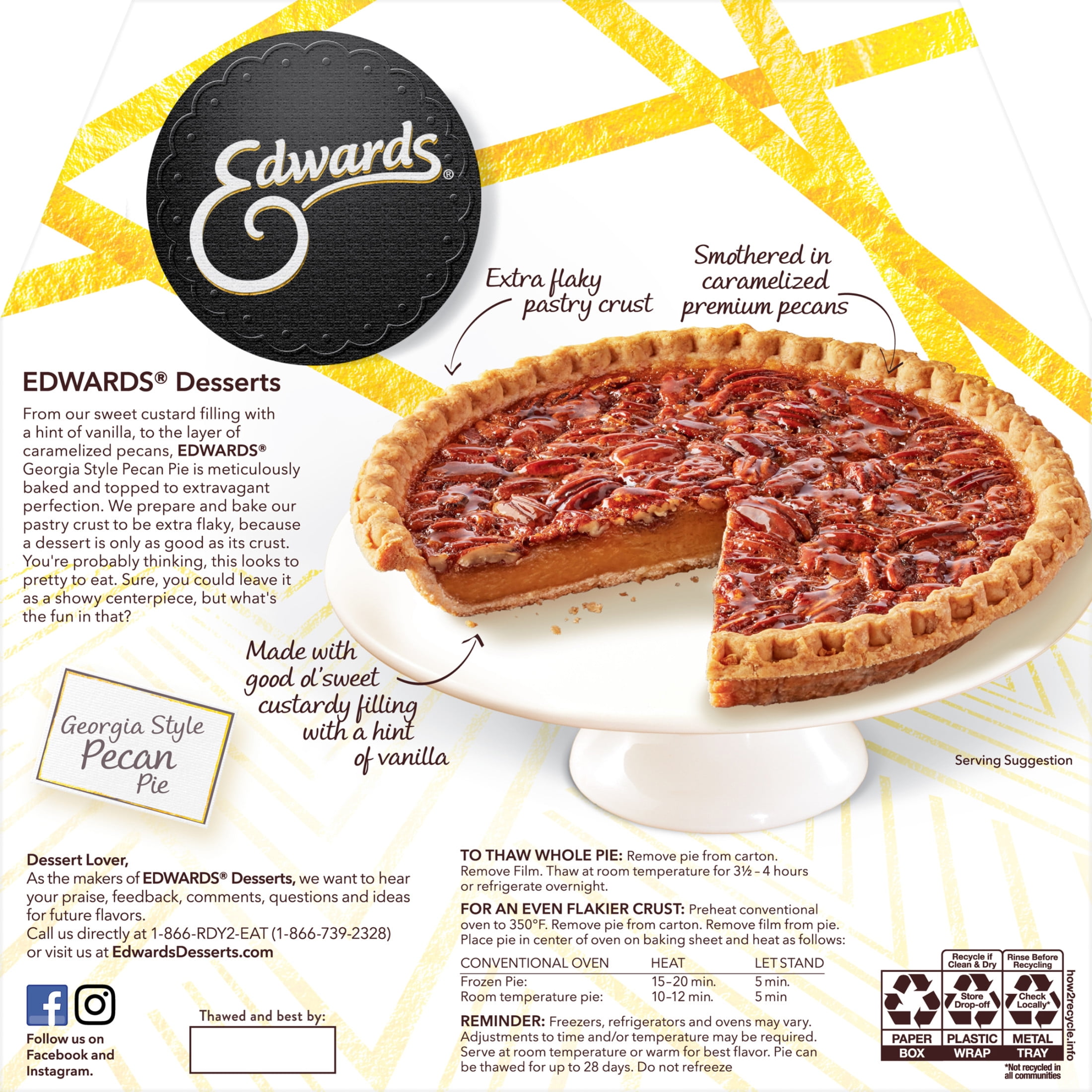 Edwards Frozen Georgia Style Pecan Dessert Pie, 32.0 oz