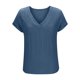 thumbnail image 5 of Mujeres Manga Larga Tops Moda Color Sólido Blusa de Lino con Botones Decorativos Y Rayas Cuello Redondo, Casual 3/4 Manga Tee para la Primavera Trajes Diarios, 5 of 6