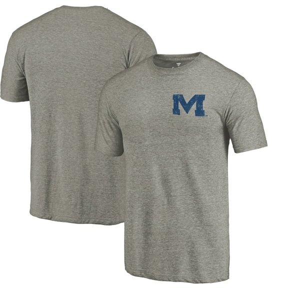 Men's Gray Heather Mississippi Ole Miss Left Chest Distressed Logo Tri-Blend T-Shirt