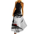 thumbnail image 2 of SMihono Robe Maxi Bohème d'Été pour Femmes Grande Taille Mode Décontractée Été Sans Manches Col Rond Robe Imprimée Col Halter Fermeture Éclair Robe Longue Plissée Robe de Plage, 2 of 9