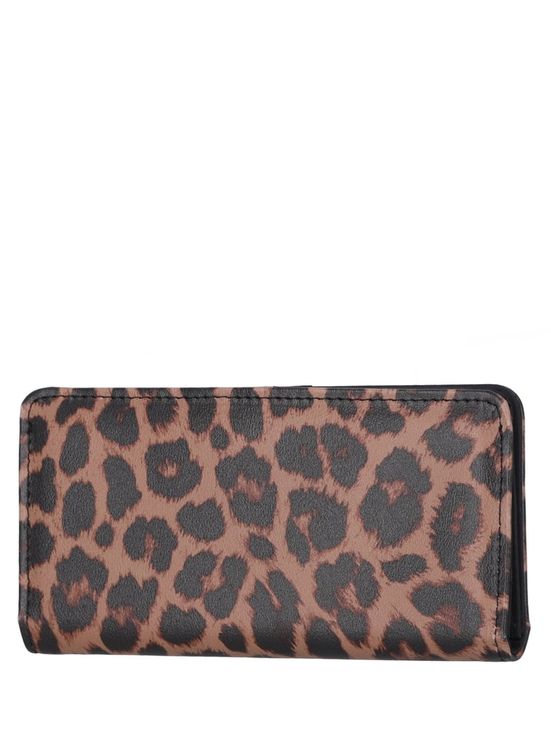Time and Tru Women's Alexandra Slim Tab Wallet, Leopard Print