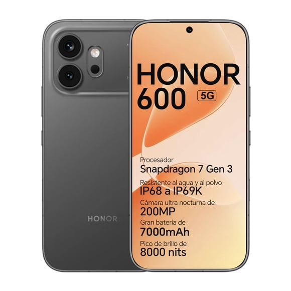 Teléfono HONOR 600 5G 16GB(8+8) 512GB Cámara 200MP Pantalla AMOLED 120Hz Batería 7000mAh Carga Rápida 80W, Negro(Versión Mexicana)