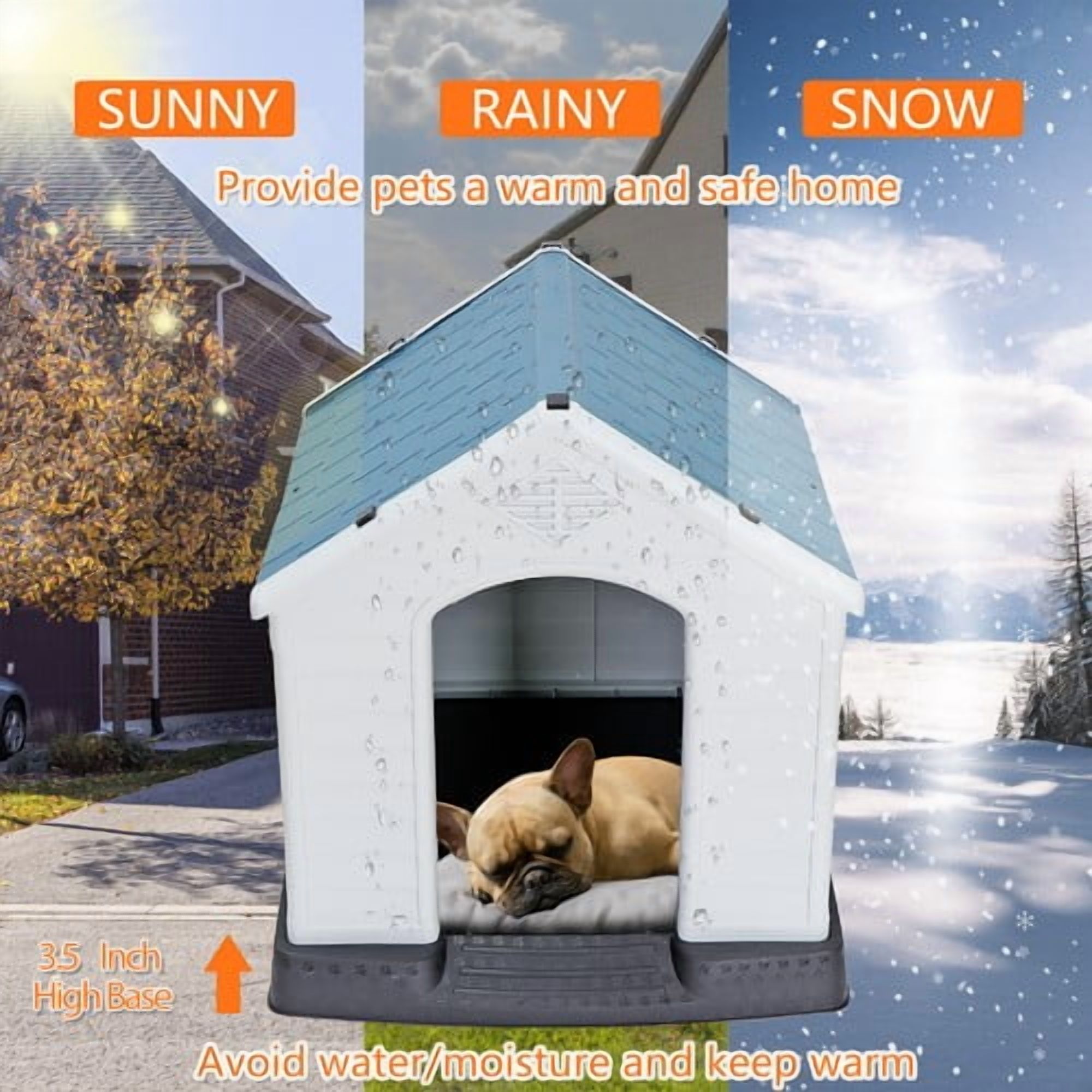 SONGMY 32'' All-Weather Pet Dog House, Blue Waterproof Animal House Shelter, Outdoor Dog Kennel for Medium Dogs