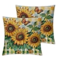 thumbnail image 2 of Acheng Spring Summer Sunflower Decorative Throw Pillow Cover Set of 2, Floral Flower Buffalo Plaid Check Farmhouse Outdoor Home Decor, Gold Bird Fall Autumn Seasonal Couch Cushion Case White, 2 of 6