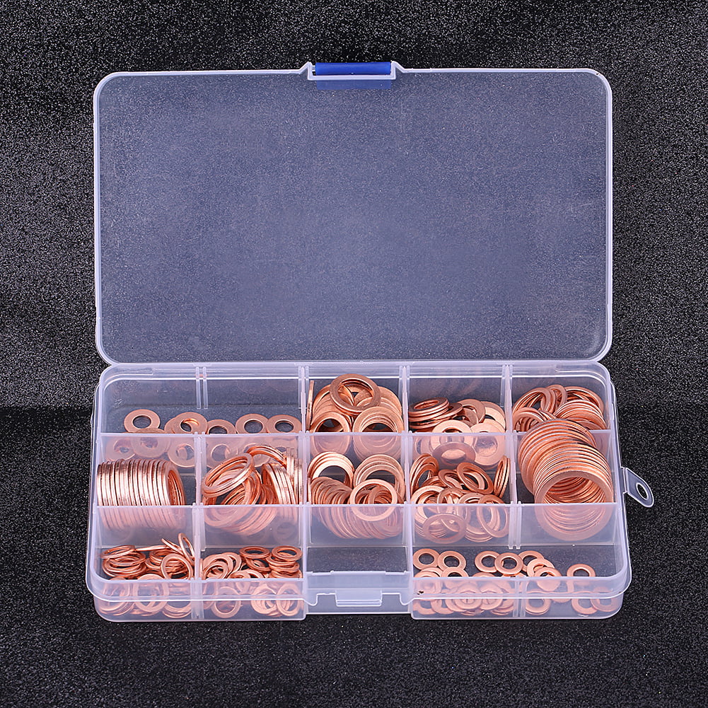 280Pcs 12 Sizes Flat Copper Washer Flat Sealing Ring Assortment Kit with Plastic 