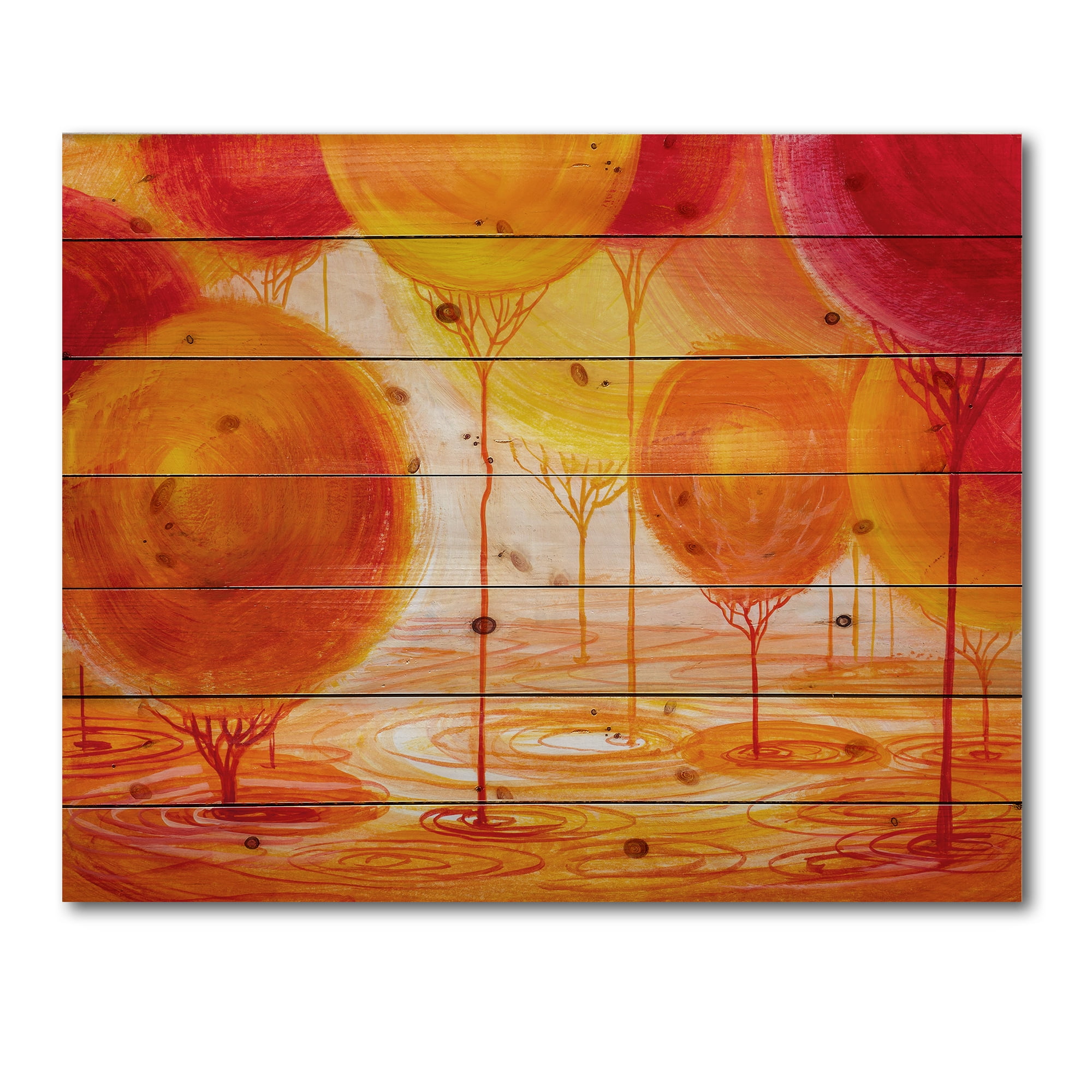 Designart 'Ornamental Colourful Trees II' Modern Print on Natural Pine Wood