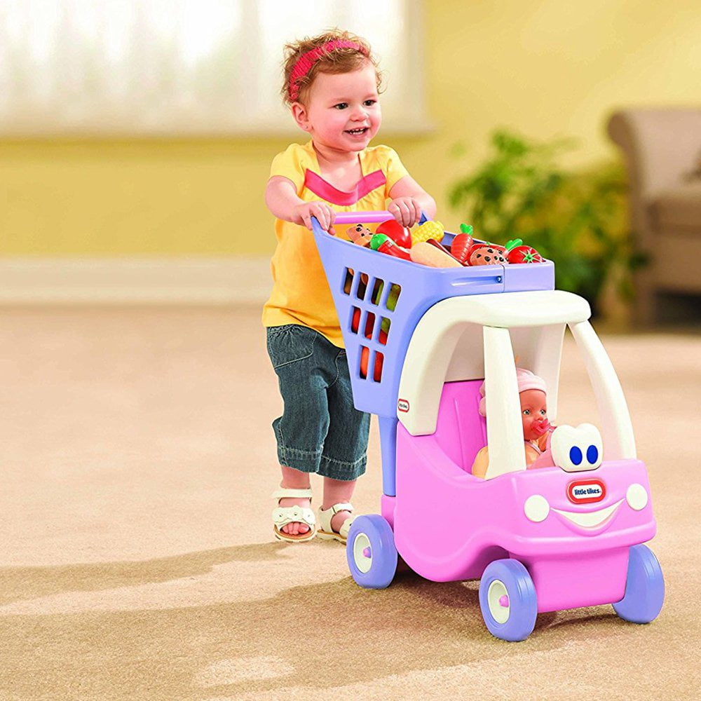 Kids Shopping Cart Princess Cozy Coupe Pastel Color Pretend Play Toddler Toy 