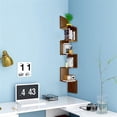 thumbnail image 2 of Wood Corner 5 Tiers Wall Shelf Zig Zag Wooden Shelves Wooden Mount Rack Home Furniture White, Wooden Display Shelves Storage Organizer, Walnut, 2 of 5