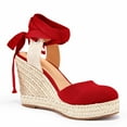 thumbnail image 2 of Dellytop Womens Platform Closed Toe Ankle Strap Lace Up Summer Shoes Espadrilles Wedge Sandals, 2 of 5