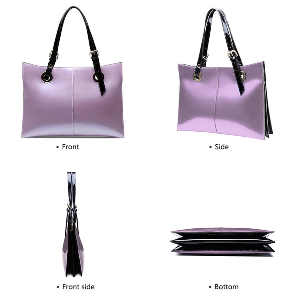 FEIMINA Patent Leather Shoulder Bag For Women,Designer Handbags Luxury Women,Genuine Shiny,Large Leather Bag, Large Capacity Purse Tote Bag,Light Purple Purse