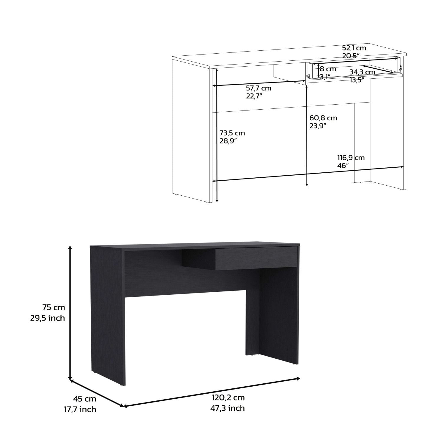 Asteroutdoor Writing Computer Desk with One Drawer, Black