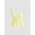thumbnail image 6 of Women'S Smocked Peplum Square Neck Ruffle Sleeveless Tank Top Shirt Yellow L, 6 of 7