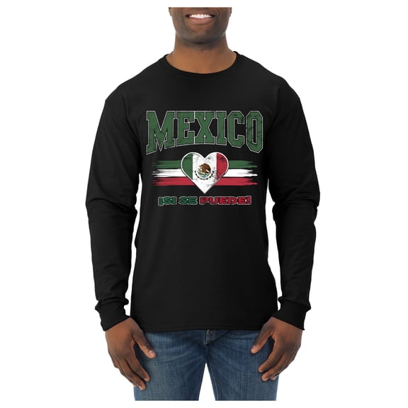 Wild Bobby Mexico Flag Heart Si Se Puede Graphic | Women's Novelty T-Shirt | Soccer Football Fan Game Day Gift for Her Unisex Men Long Sleeve Shirt