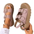 thumbnail image 4 of Norvail Womens Thick Platform Sandals with Adjustable Double Strap, Soft Footbed with Back Strap, Arch Support Summer Beach Slip On Leather Flat Sandals, Walking Sandals for Women With Arch, 4 of 4