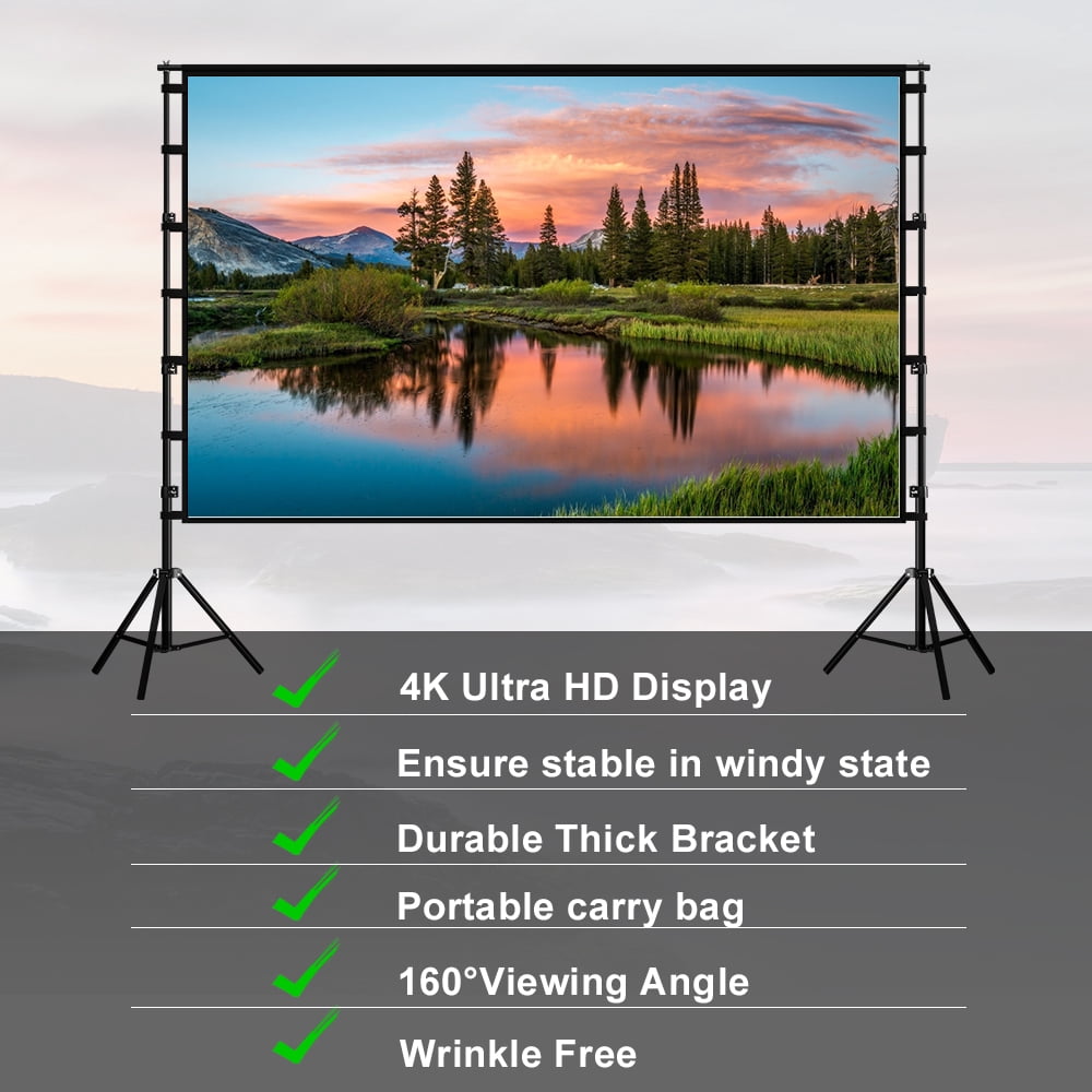 GAINVANE Portable Projector Screen with Stand, 120 inch,16:9 4K HD,Wrinkle Resistant,Indoor Outdoor Home Theater Movie Screens