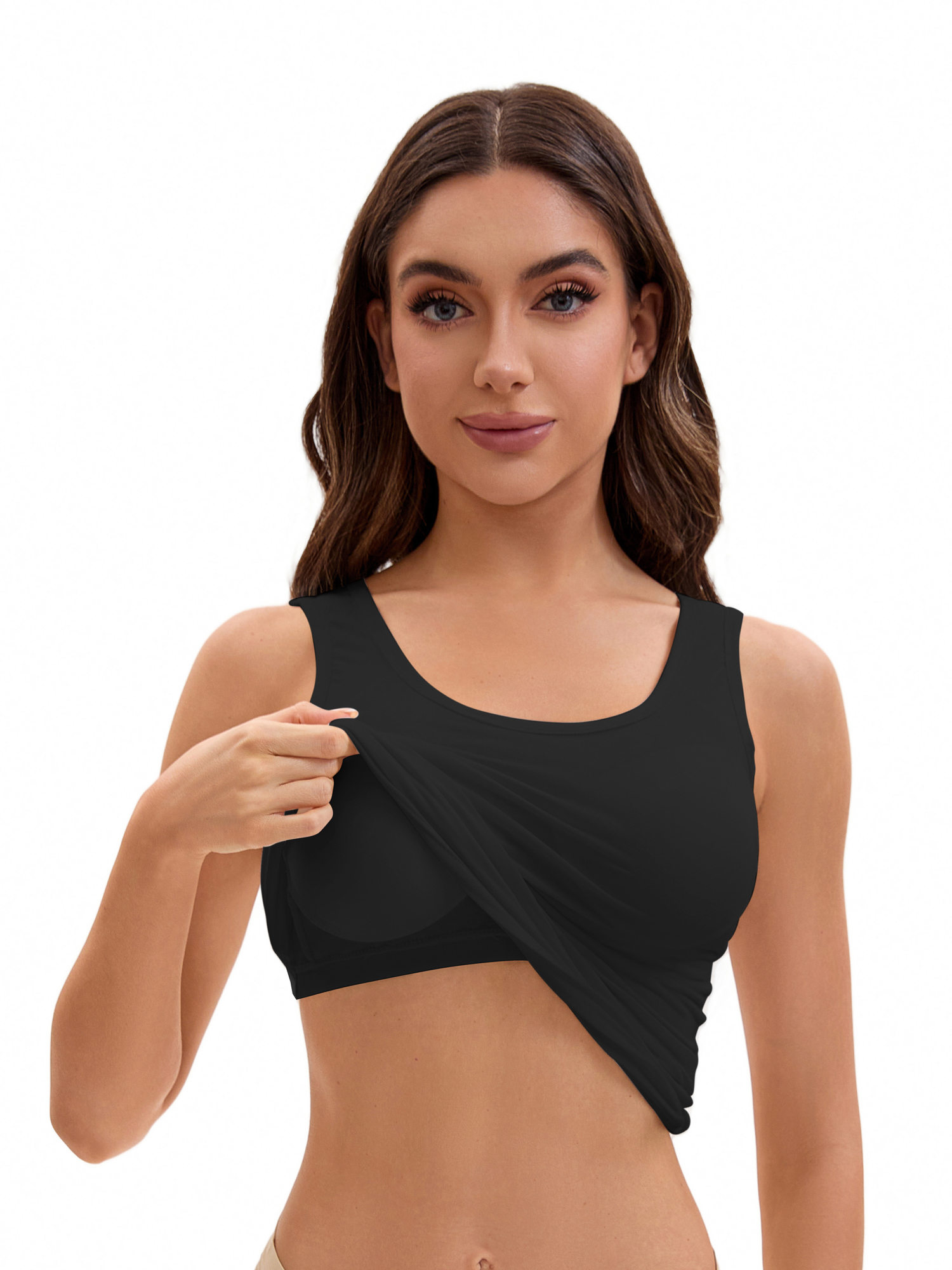 Unique Bargains Women's Wide Strap Camisoles with Built-In Padded Bras XL Black