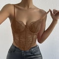 thumbnail image 2 of Tank Tops for Women,Lace Trim Fishbone Slim Fit Camisole Top for Elegant Daily Wear,Camisole Tops for Women,Brown,M, 2 of 4