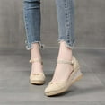 thumbnail image 6 of Nrmvnmi Women's Wedge Shoes Closed Toe Summer Plus Size Clasp Solid Color Straw Woven Linen Wedge Sandals Beige Mothers Day Gifts, 6 of 7