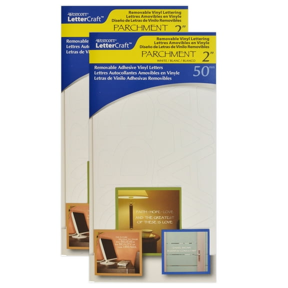 Westcott LetterCraft Removable Vinyl Lettering, 2-Inch, Parchment, White, 98 Per Pack, 2 Packs