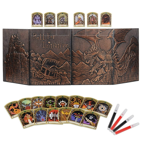 DND Faux Leather Dungeon Master Screen and Initiative & Combat Trakers with Insert Cards