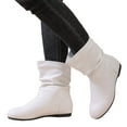 thumbnail image 3 of Women's Slouchy Leather Ankle Boots, Low Heel Round Toe Booties Waterproof Winter Mid Calf Riding Boots (White 38), 3 of 8
