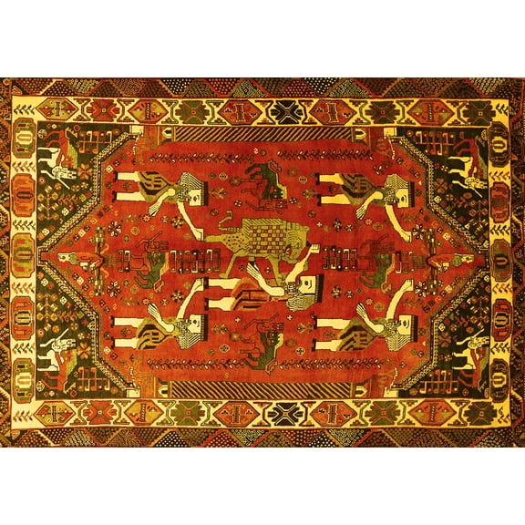 Ahgly Company Machine Washable Indoor Rectangle Persian Yellow Traditional Area Rugs, 5' x 7'