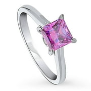 BERRICLE Rhodium Plated Sterling Silver Purple Princess Cut Cubic Zirconia CZ Solitaire Fashion Right Hand Ring 1.3 CTW Size 5