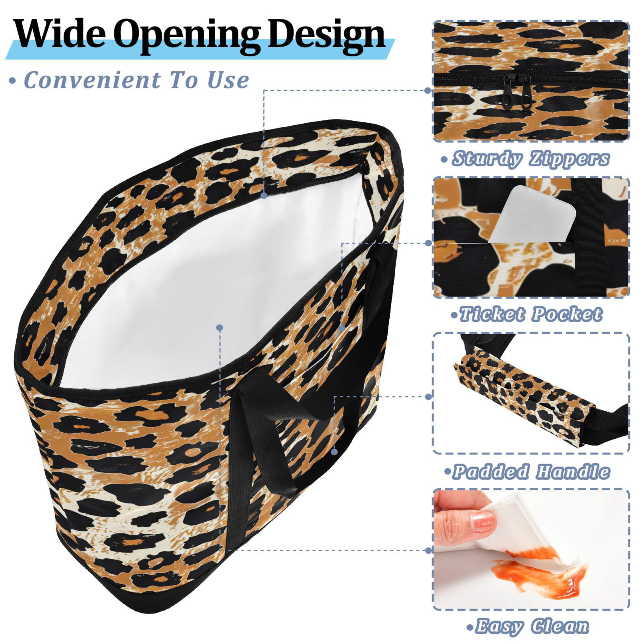 Large Hand-held Ice Pack Picnic Bag Insulation and Refrigeration Suitable for Shopping Picnics and Camping Leopard Print