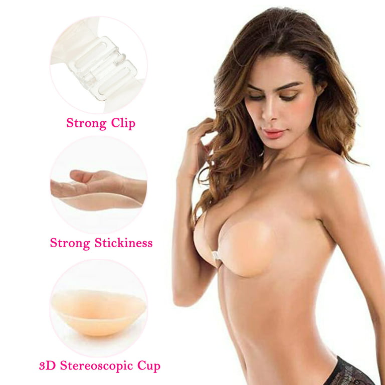 LELINTA Women's Strapless Push Up Invisible Sticky Bra Silicone Reusable  Self Adhesive Backless Bra with Flower Nipple Cover for Dress Halter,  Upgrade