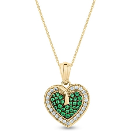 Emerald Crystal and White CZ 18kt Gold over Sterling Silver Heart Necklace, 18