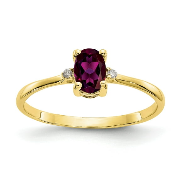 10k Polished Geniune Diamond & Rhodolite Garnet Birthstone Ring in 10k Yellow Gold - Size 6
