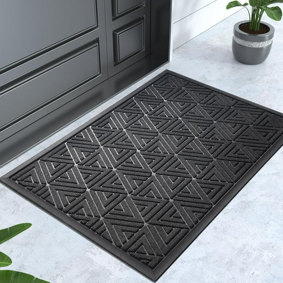 All-Weather Outdoor Door Mat for Front Entrance, Heavy Duty Non-Slip Waterproof Welcome Mat, Durable Garage Patio Indoor Entryway Doormat with Easy Clean Design, Black