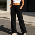 thumbnail image 4 of Ozmmyan Plus Size Womens Cargo Sweatpants Drawstring Elastic Waist Wide Leg Loose Fit Casual Lounge Pants with Side Flap Pockets for Daily Wear, 4 of 8