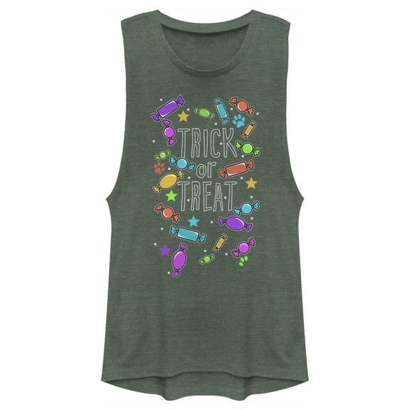 Junior's Lost Gods Halloween Candy Explosion Festival Muscle Graphic Tee Pine Green Heather Large