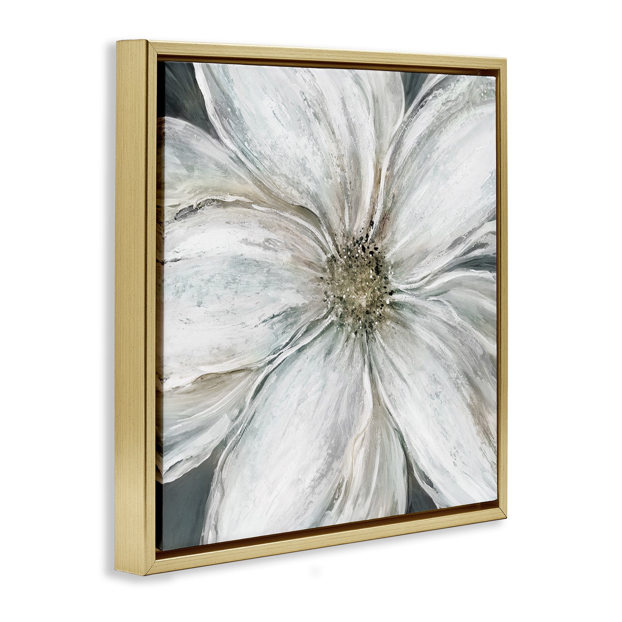 Stupell Industries Closeup Serene White Blossom Gold Framed Floater Canvas Wall Art, design by Carol Robinson