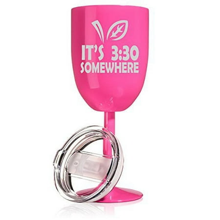 

14 oz Double Wall Vacuum Insulated Stainless Steel Wine Tumbler Glass with Lid Funny Teacher It s 3:30 Somewhere (Hot Pink)