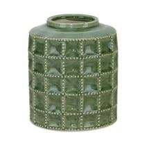 7" Green Terracotta Geometric Cylinder Table Vase